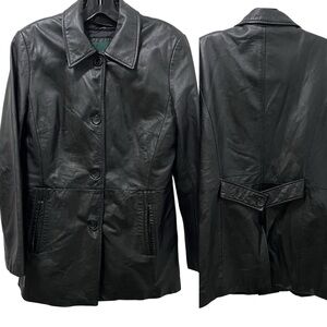Danier Black Leather Mid-Length Car Coat with Removable Vest Liner Size XS